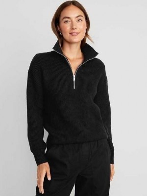 Cardigan Old Navy 1/2-Zip Shaker-Stitch Pullover Femme Noir | 943-QVPJBL