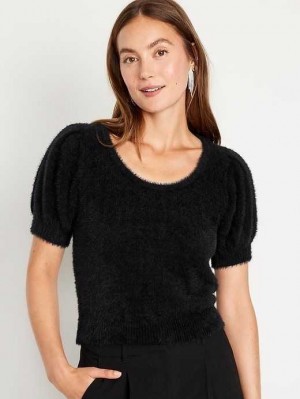Cardigan Old Navy Corta-Sleeve Eyelash Pull Femme Noir | 657-FIKRNQ