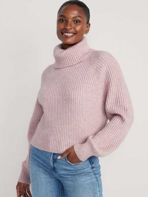 Cardigan Old Navy Cropped Shaker-Stitch Turtleneck Pull Femme Violette | 701-XHARGC