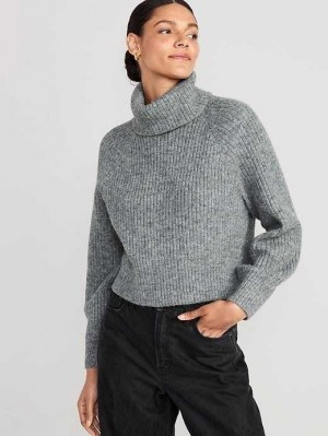 Cardigan Old Navy Cropped Shaker-Stitch Turtleneck Pull Femme Grise | 189-RMEIJU