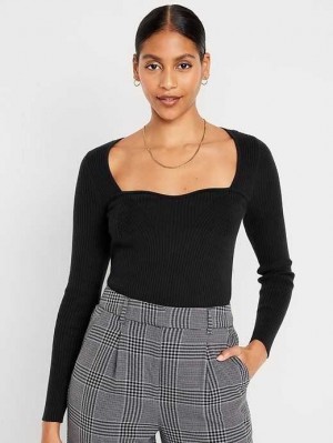 Cardigan Old Navy Fitted Rib-Knit Pull Femme Noir | 386-RPNKHJ