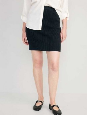 Cardigan Old Navy High-Waisted Rib-Knit Mini Skirt Femme Noir | 490-QAMHXN