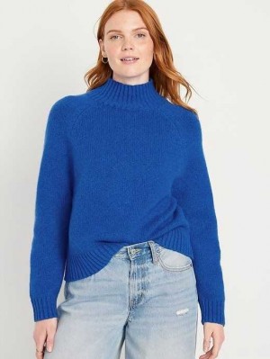 Cardigan Old Navy Mock-Neck Cropped Pull Femme Bleu | 517-MBPIXV