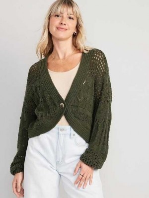 Cardigan Old Navy Open-Stitch Cropped Cardigan Pull Femme Vert | 327-PENQKI
