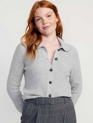 Cardigan Old Navy SoSoft Collared Cardigan Pull Femme Grise | 435-DFVSYO