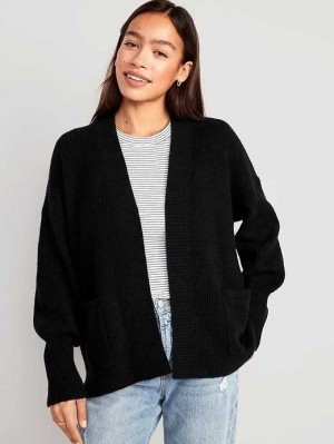 Cardigan Old Navy SoSoft Waffle-Knit Cocoon Pull Femme Noir | 509-JVZSIB