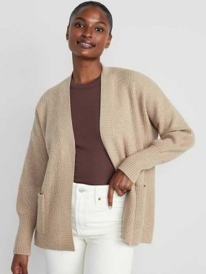 Cardigan Old Navy SoSoft Waffle-Knit Cocoon Pull Femme Beige | 159-TZPKLM