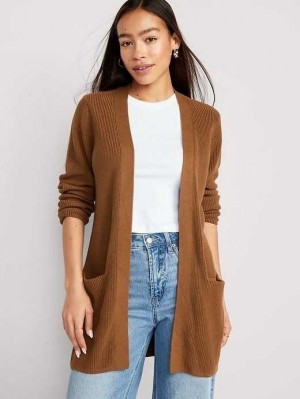 Cardigan Old Navy Textured Long-Line Open-Front Pull Femme Spiced Saffron | 163-NTJUIH
