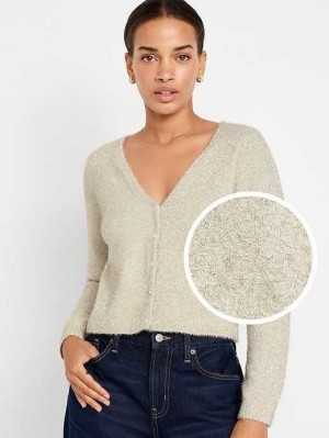 Cardigan Old Navy Textured Shine Cropped Cardigan Pull Femme Creme De La Creme | 946-QKAWLI