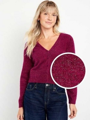 Cardigan Old Navy Textured Shine Cropped Cardigan Pull Femme Rose | 260-MYJKVQ