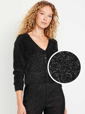 Cardigan Old Navy Textured Shine Cropped Cardigan Pull Femme Noir | 857-DWLYVA