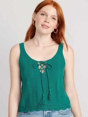 Cardigan Old Navy Tie-Front Pull Tank Top Femme Turquoise | 782-KRFMEH