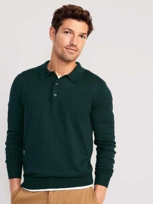 Chandails Old Navy Long-Sleeve Polo Pullover Pull Homme Vert Foncé | 943-OVPIBA