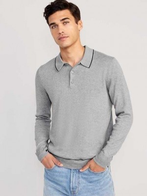 Chandails Old Navy Long-Sleeve Polo Pullover Pull Homme Grise | 452-VYOQWL