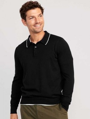 Chandails Old Navy Long-Sleeve Polo Pullover Pull Homme Noir | 371-VHZRKQ