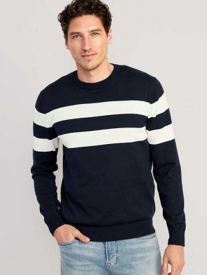 Chandails Old Navy Rayé Crew-Neck Pull Homme Bleu Marine Stripes | 390-EMTAQZ