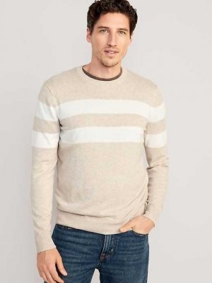 Chandails Old Navy Rayé Crew-Neck Pull Homme Beige Stripes | 384-YNSCIJ