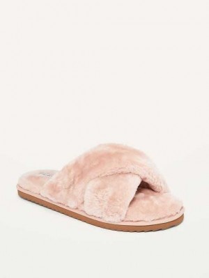 Chausson Old Navy Cozy Faux-Fur Cross-Brides Slippers Femme Fleur De Sel | 352-WPSNEI