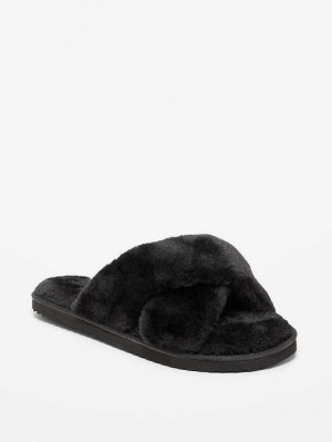 Chausson Old Navy Cozy Faux Fur Claquette Slippers Femme Blackjack | 590-THZBSP