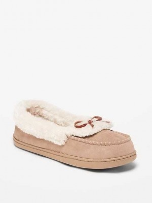Chausson Old Navy Faux Daim Mocassin Slippers Femme Grise Marron | 479-BKOLRI