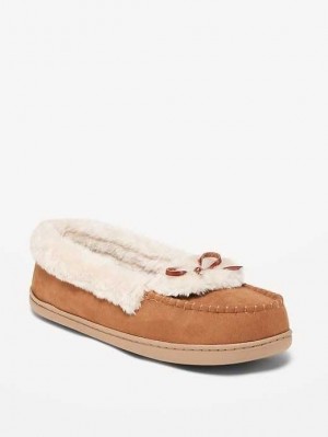 Chausson Old Navy Faux Daim Mocassin Slippers Femme Marron | 051-ZLOYDR