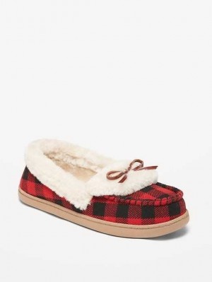 Chausson Old Navy Sherpa-Doublée Gingham Cozy Moccasin Slippers Femme Rouge | 276-NJPOAE