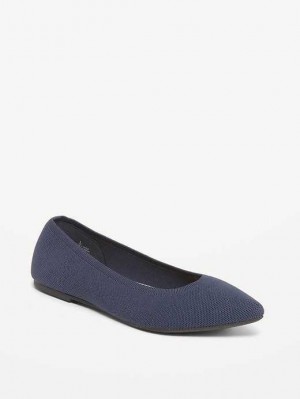 Chaussures Plates Old Navy Soft-Knit Pointed-Embout Ballet Flats Femme Bleu Marine | 207-UGNKWC