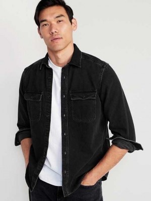 Chemises Old Navy Black Jean Utility Workwear Shirt Homme Noir | 483-TRVUEB