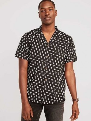 Chemises Old Navy Corta-Sleeve Printed Camp Shirt Homme Noir | 407-MODENS