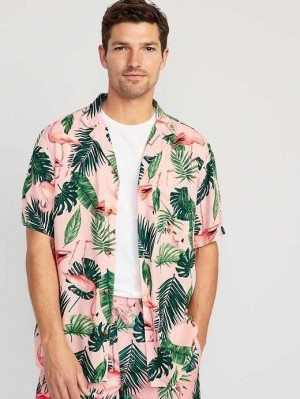 Chemises Old Navy Corta-Sleeve Printed Camp Shirt Homme Multicolore | 921-RAIBOW