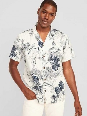 Chemises Old Navy Corta-Sleeve Printed Camp Shirt Homme Bleu | 214-XAJWUL