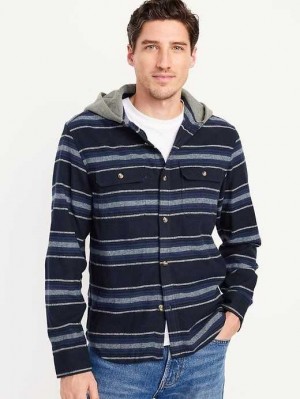 Chemises Old Navy Encapuchonné Flannel Shacket Homme Bleu Stripes | 753-TWIEYJ