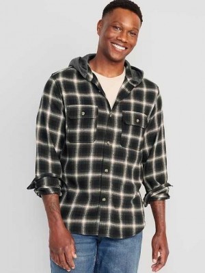 Chemises Old Navy Encapuchonné Flannel Shacket Homme Noir Blanche Bleu | 496-DBGWMS