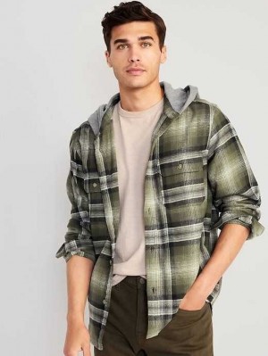 Chemises Old Navy Encapuchonné Flannel Shacket Homme Vert | 839-YGJZRP