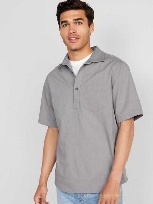 Chemises Old Navy Everyday Built-In Flex Henley Oxford Shirt Homme Grise Stripes | 563-JLHASC