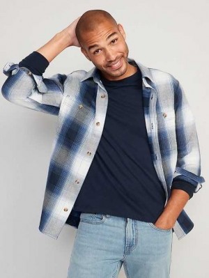 Chemises Old Navy Oversized Plaid Twill Shacket Homme Bleu Grise | 351-TCNGBX