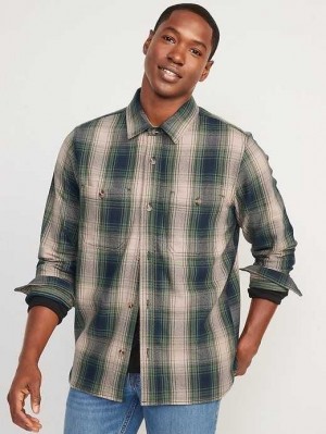 Chemises Old Navy Oversized Plaid Twill Shacket Homme Bleu Marine Vert | 213-HJZGNI