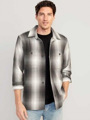 Chemises Old Navy Oversized Plaid Twill Shacket Homme Noir Blanche | 102-GVHJPB