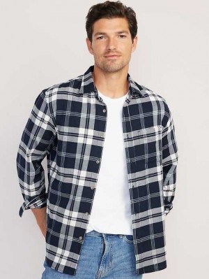Chemises Old Navy Regular-Fit Built-In Flex Everyday Plaid Shirt Homme Bleu Marine | 253-KCGFUJ