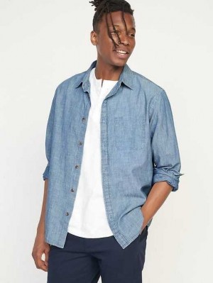 Chemises Old Navy Regular-Fit Chambray Everyday Non-Stretch Shirt Homme Bleu | 835-ATIGWQ
