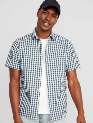 Chemises Old Navy Regular-Fit Everyday Corta-Sleeve Gingham Pocket Shirt Homme Bleu | 958-OHDLYI