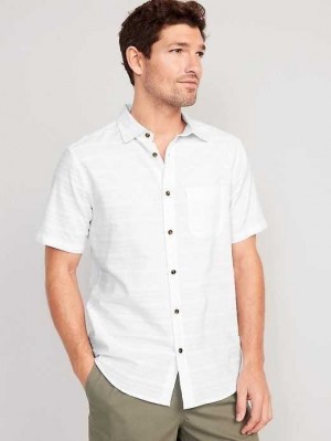 Chemises Old Navy Regular-Fit Everyday Corta-Sleeve Dobby Shirt Homme Blanche | 346-EWOVXK