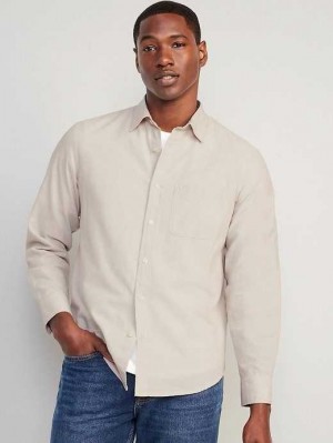 Chemises Old Navy Regular-Fit Everyday Non-Stretch Chambray Shirt Homme Ecru | 539-QWKLMX