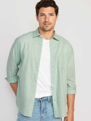 Chemises Old Navy Regular-Fit Everyday Non-Stretch Linen-Blend Shirt Homme Vert Stripes | 538-YPJDTO