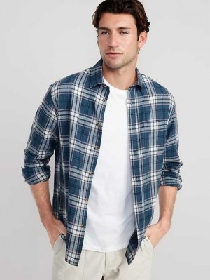 Chemises Old Navy Regular-Fit Everyday Non-Stretch Linen-Blend Shirt Homme Bleu | 341-NGHQTB