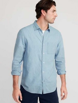 Chemises Old Navy Regular-Fit Everyday Non-Stretch Linen-Blend Shirt Homme Bleu | 193-NPGWEY
