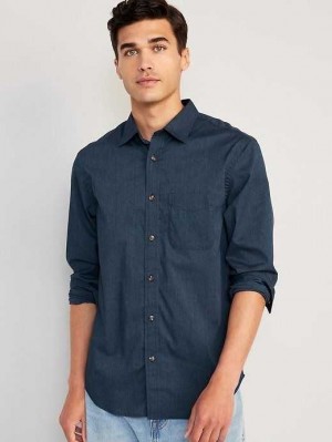 Chemises Old Navy Regular Fit Built-In Flex Everyday Poplin Shirt Homme Bleu Marine | 390-XHZUEK
