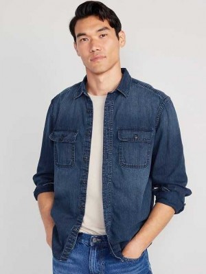 Chemises Old Navy Regular Fit Jean Utility Shirt Homme Indigo Foncé | 834-FSGMYZ