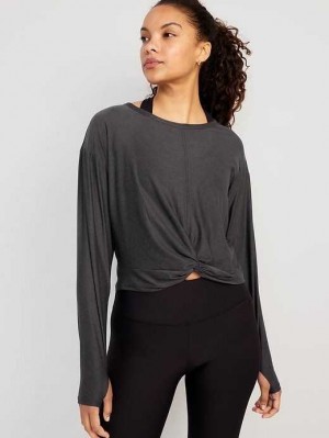 Haut Running Old Navy Cloud 94 Soft Long-Sleeve Twist-Front Cropped Top Femme Noir | 239-ZJUXBQ