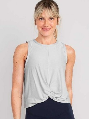 Haut Running Old Navy Cloud 94 Soft Twist-Front Cropped Top Femme Grise Clair | 837-ZMXFTW
